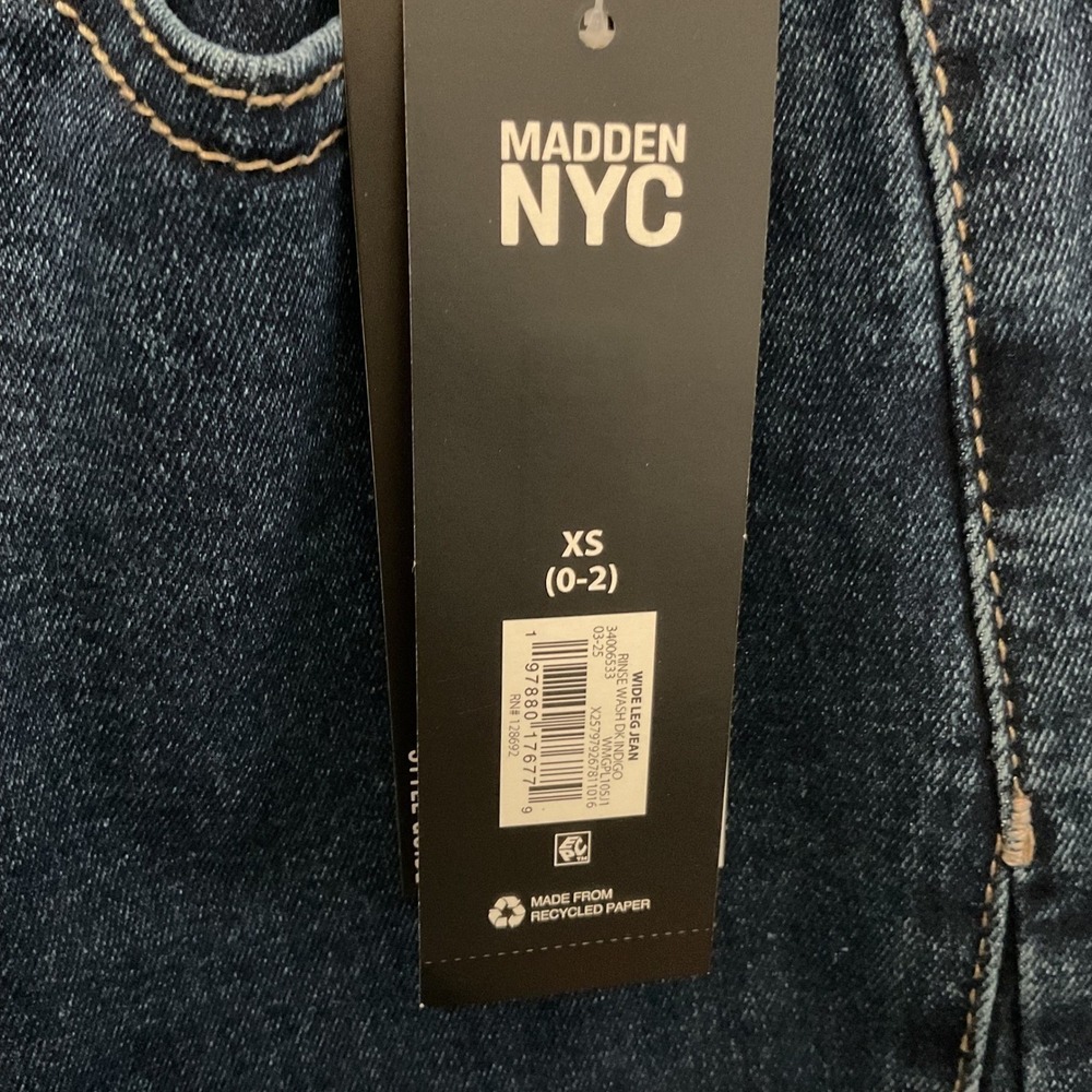 NWT Madden NYC Wide Leg Jeans XS 0-2 Blue Denim High Rise Elastic Waist Pants - Picture 2 of 5